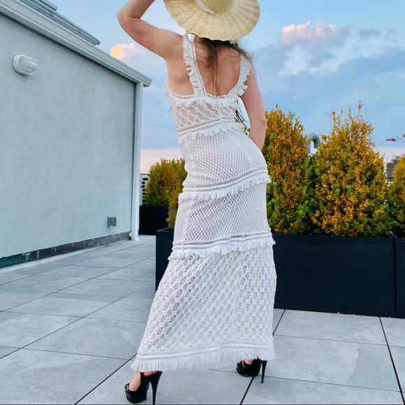 Alexis Maxi Eyelash Fringe TIERED Fishnet Mesh Dress - Picture 6 of 17